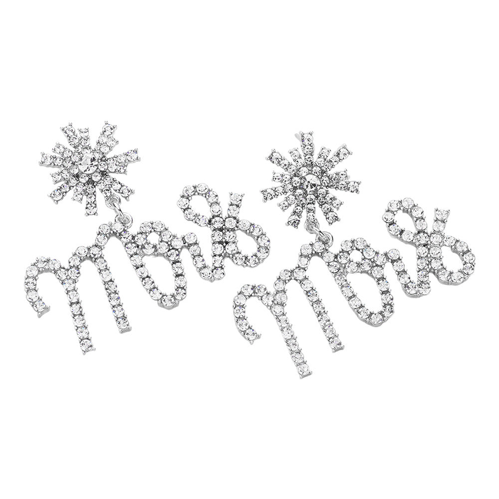 Mrs Rhinestone Embellished Message Silver Dangle Earrings - M H W ACCESSORIES LLC