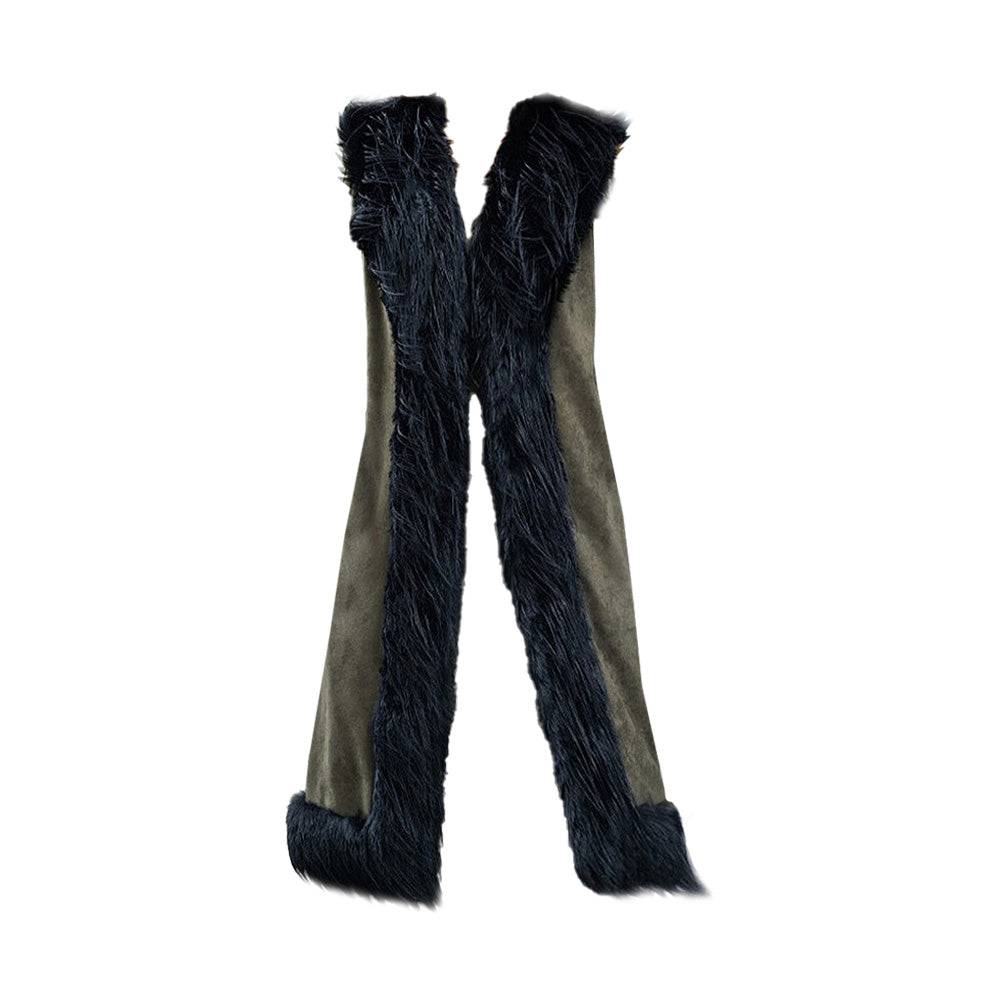 Olive Green Faux Fur Trim Party Work Night Out Long Vest - M H W ACCESSORIES LLC