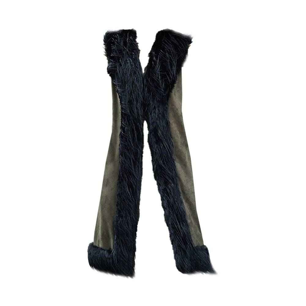 Olive Green Faux Fur Trim Party Work Night Out Long Vest