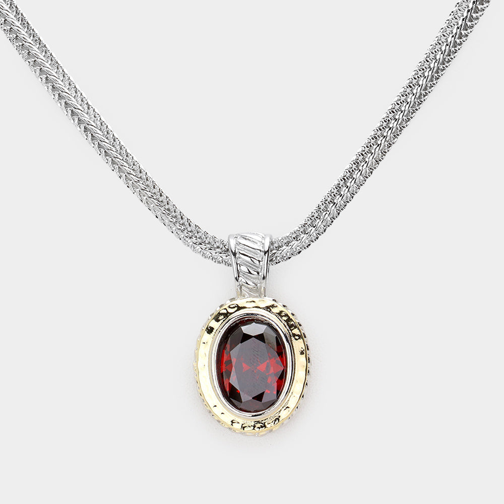 Oval CZ Stone Pendant Necklace-M H W ACCESSORIES - M H W ACCESSORIES LLC