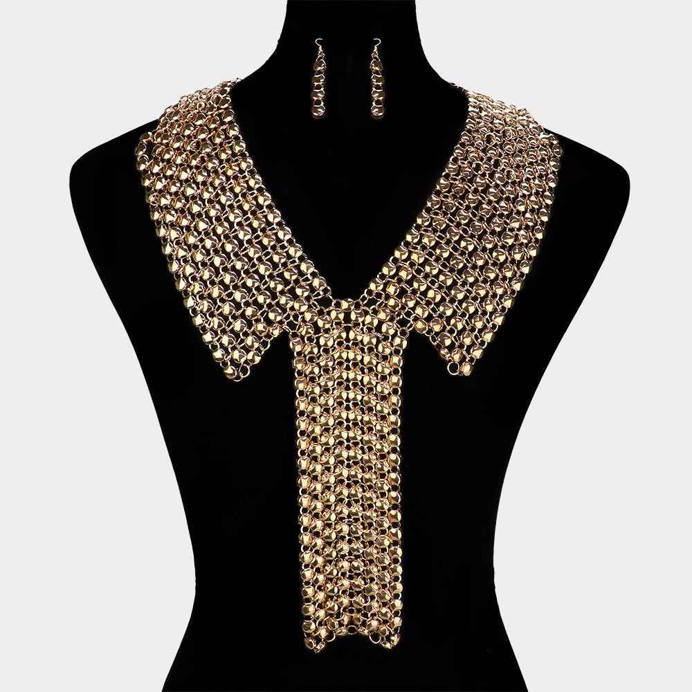 Oversized Gold Metal Ball Fringe Collar Necklace