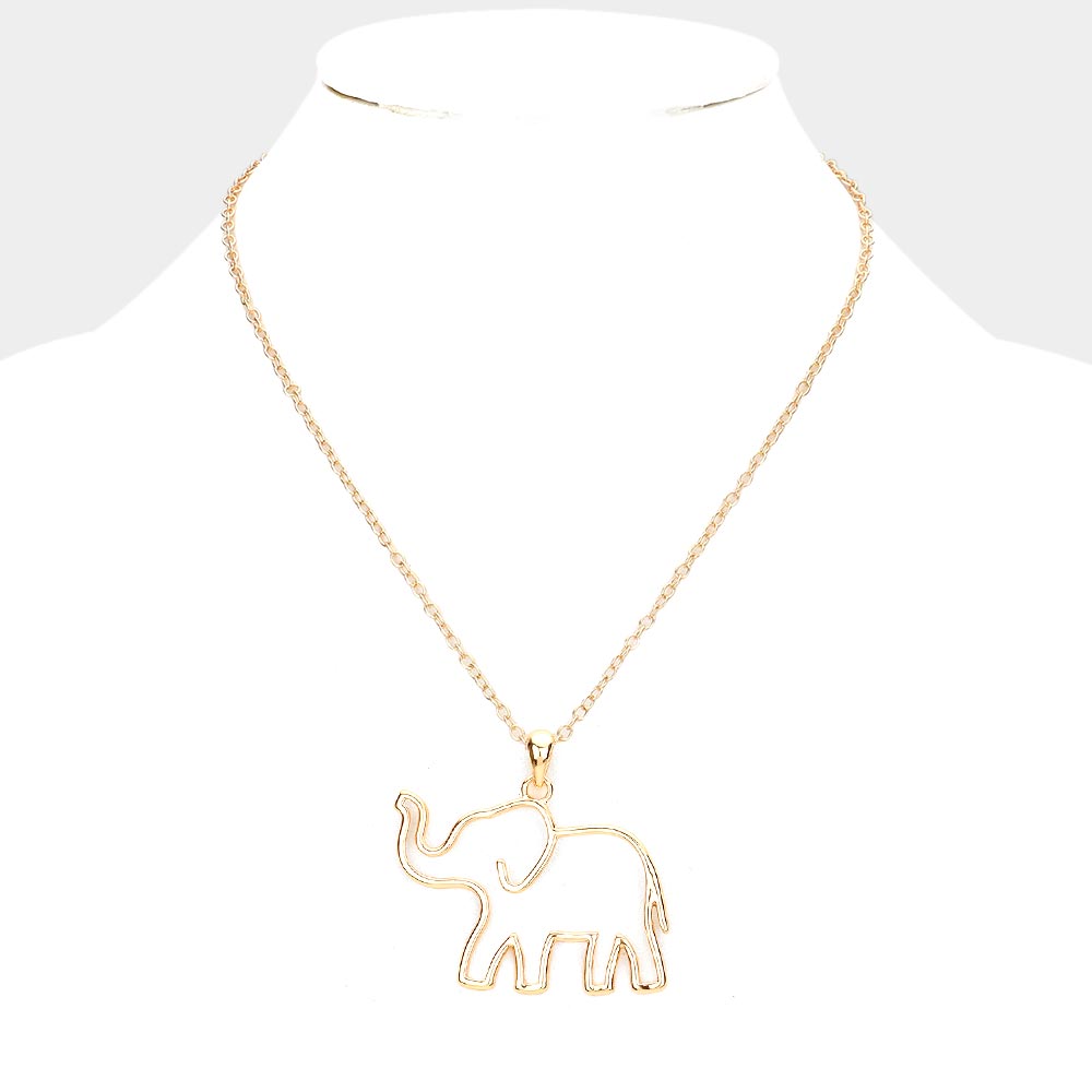 Metal Cut Out Elephant Pendant Necklace