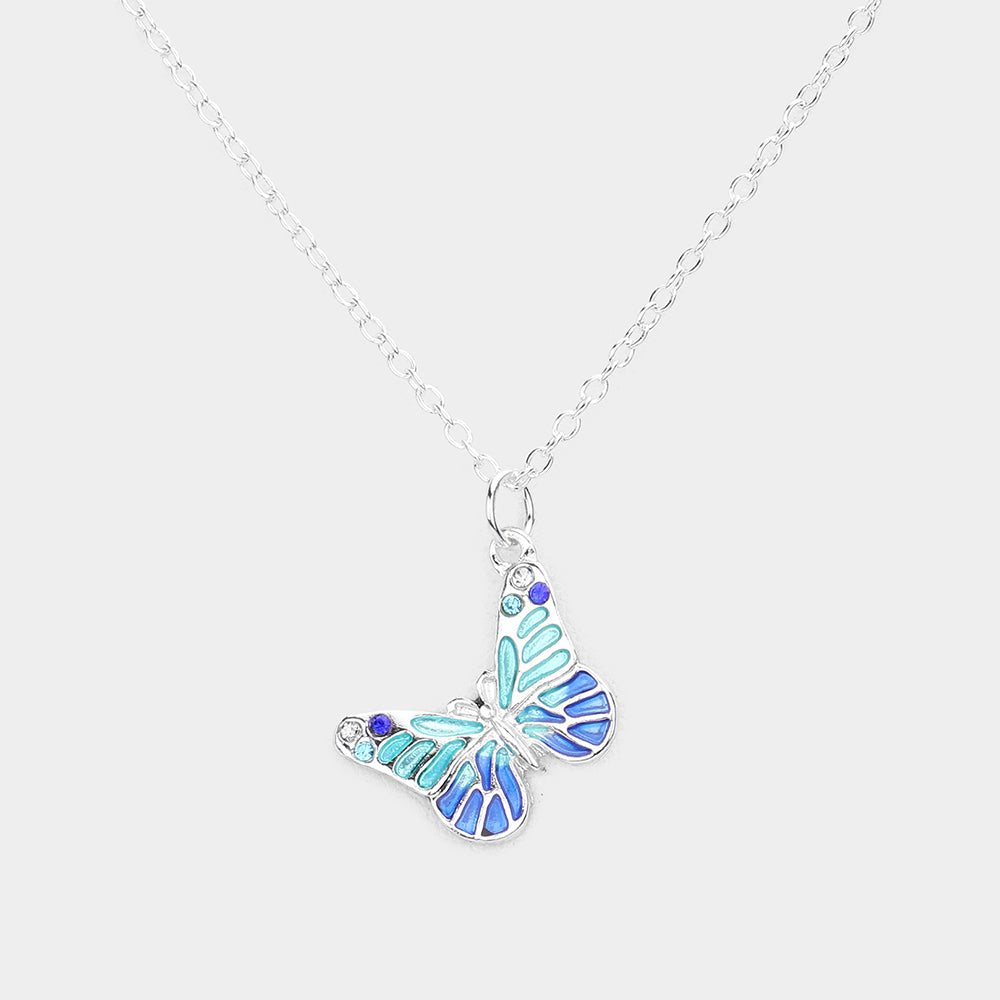 Blue Colored Butterfly Pendant Necklace