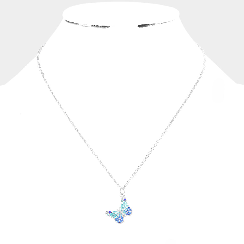 Blue Colored Butterfly Pendant Necklace
