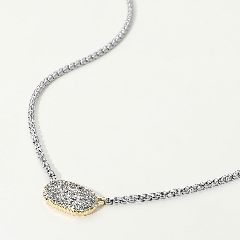 14K Gold Plated CZ Stone Paved Two Tone Pendant Necklace M H W ACCESSORIES LLC 14K Gold Plated CZ Stone Paved Two Tone Pendant Necklace
