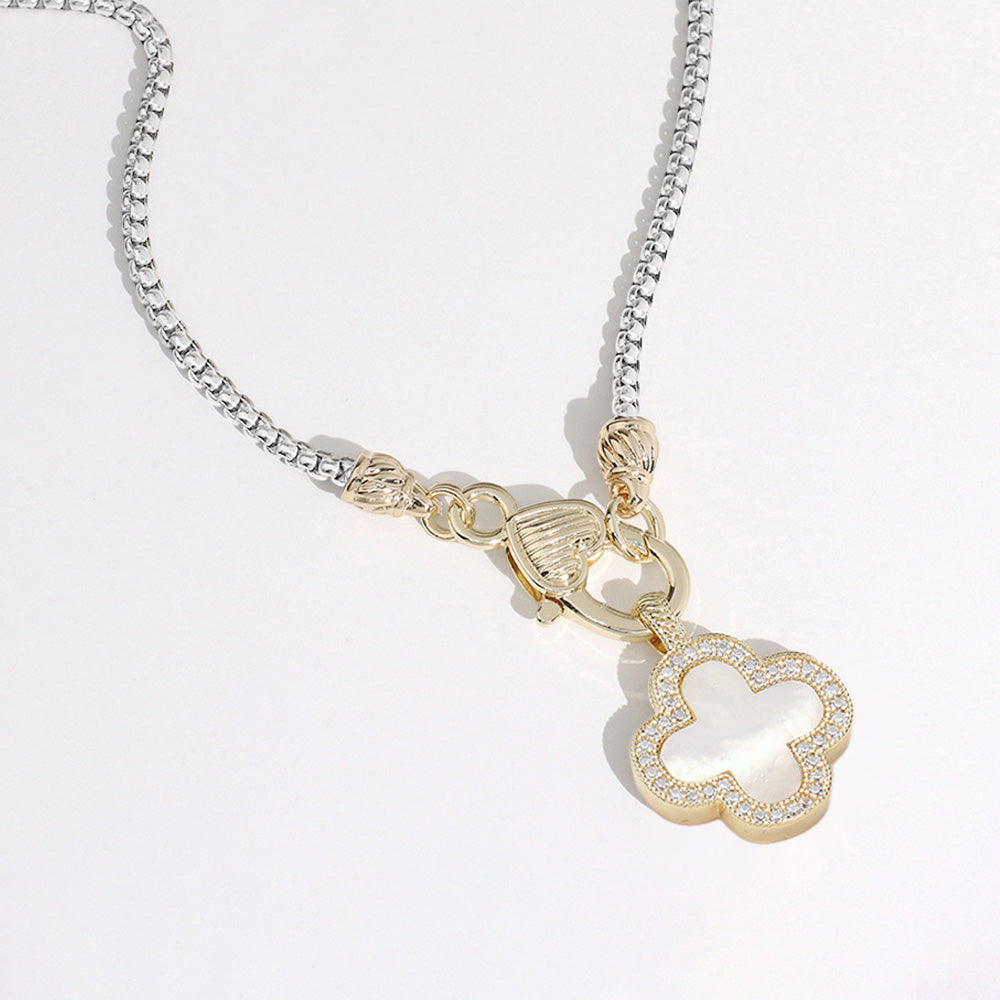 14K Gold Plated Mother Of Pearl Quatrefoil Pendant Necklace M H W ACCESSORIES LLC 14K Gold Plated Mother Of Pearl Quatrefoil Pendant Necklace