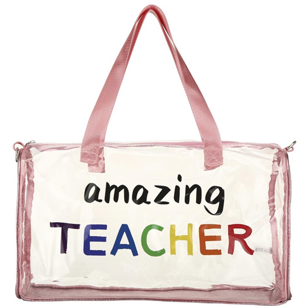 PINK CLEAR AMAZING TEACHER RECTANGLE TOTE BAG - M H W ACCESSORIES LLC