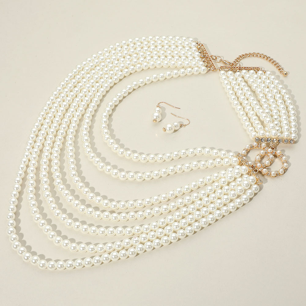 Cream Multi Layered Pearl Statement Necklace