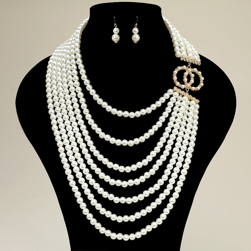 Cream Multi Layered Pearl Statement Necklace
