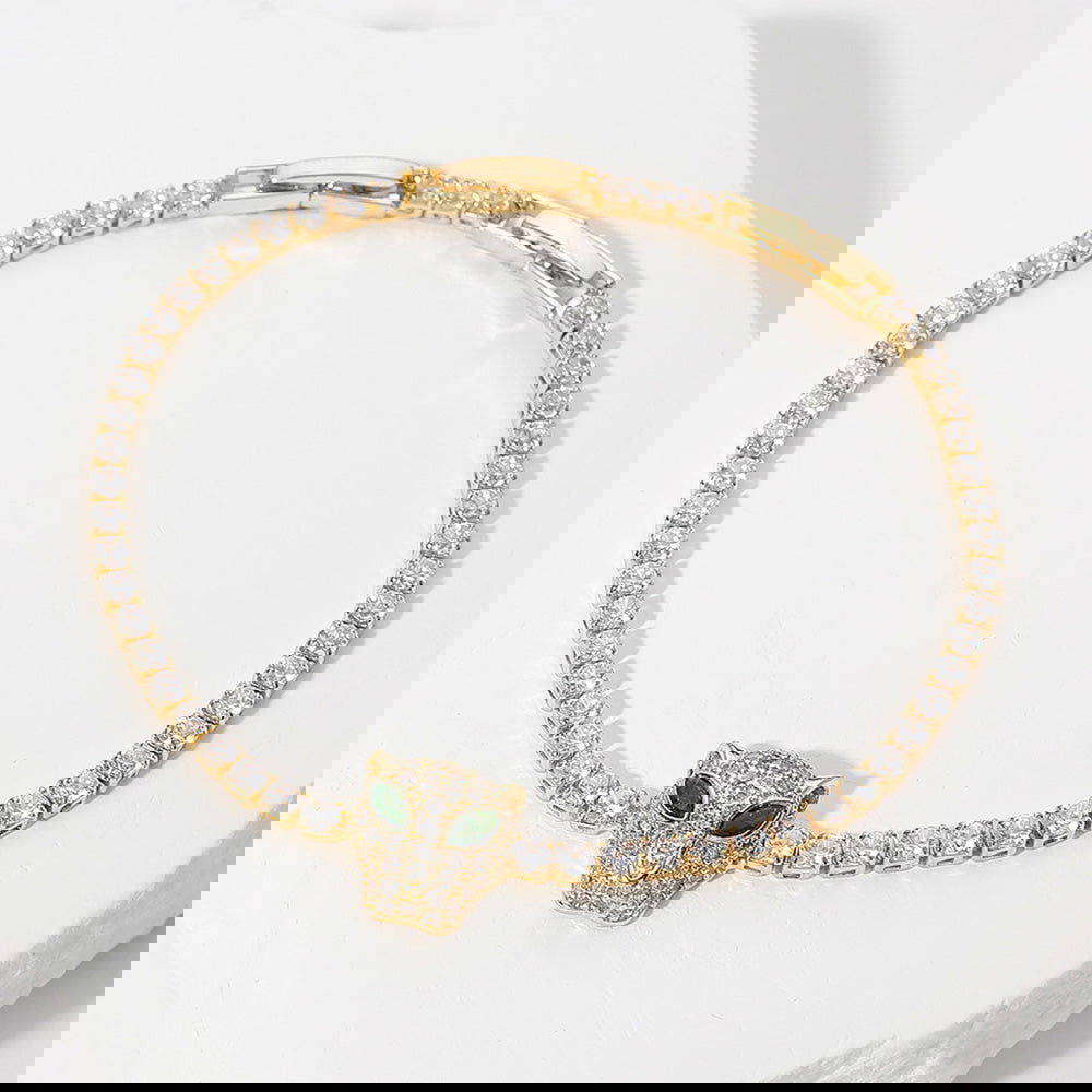 Panther Head CZ Cluster Gold Tennis Chain Bracelet - M H W ACCESSORIES LLC