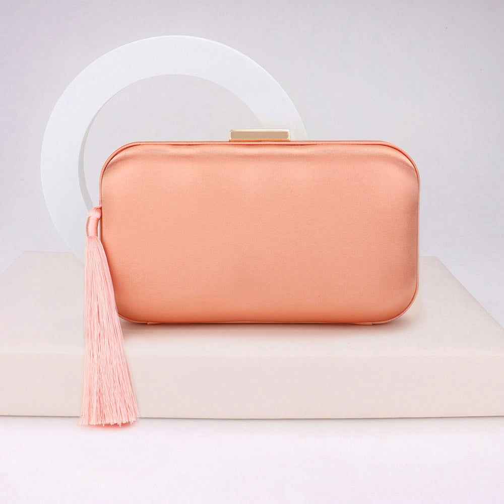Peach Tassel Pointed Solid Clutch / Crossbody Bag