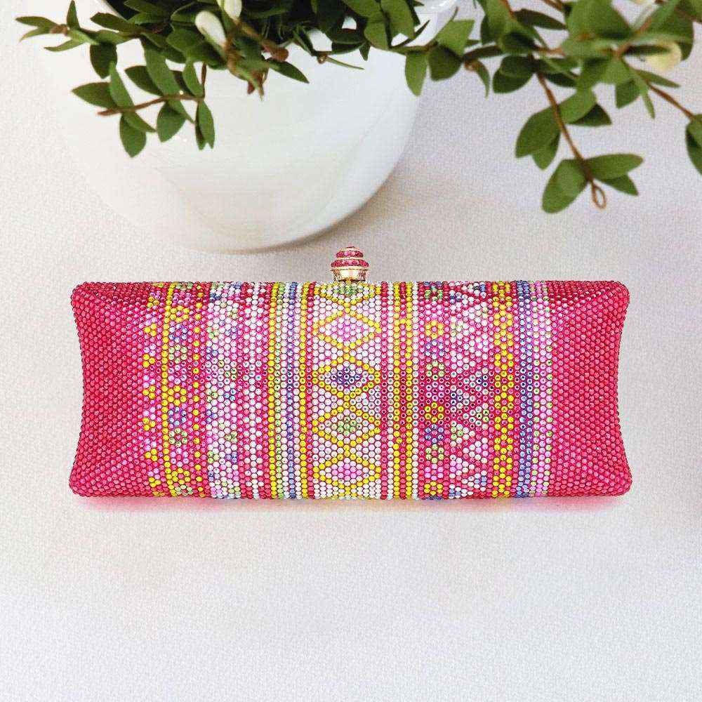 Pink Bling Aztec Print Evening Clutch Bag- M H W ACCESSORIES