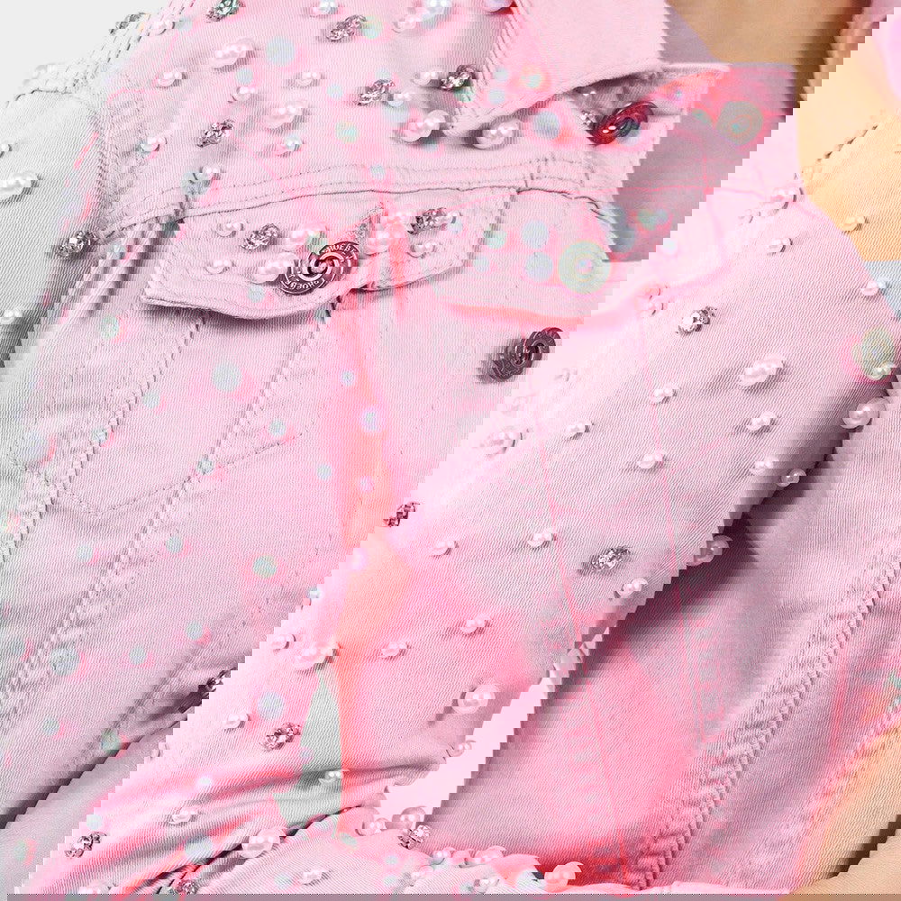 Pink Bling Pearl Bling Denim Jacket -L/XL - M H W ACCESSORIES LLC