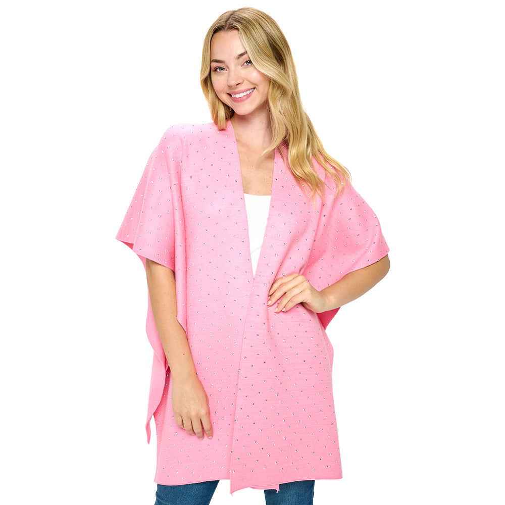Pink Bling Solid Ruana Poncho