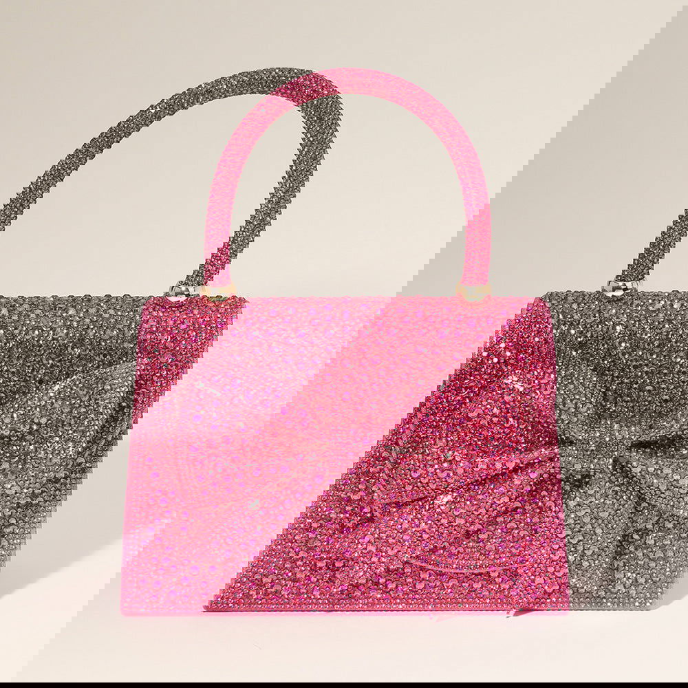 Pink Bling Studded Bow Accented Top Handle Evening Hand Bag / Crossbody Bag - M H W ACCESSORIES LLC