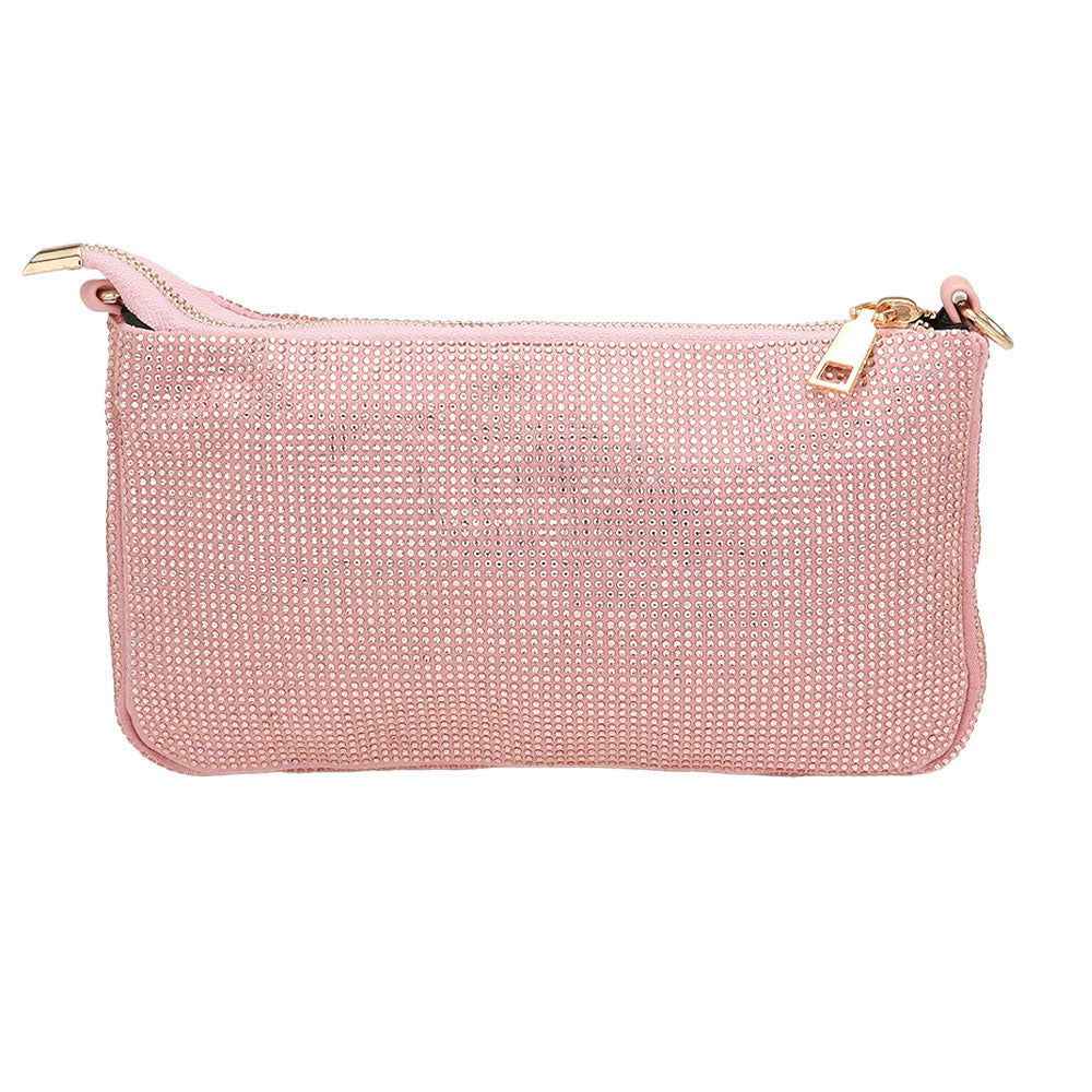 Pink Bling Studded Flat Crossbody Bag