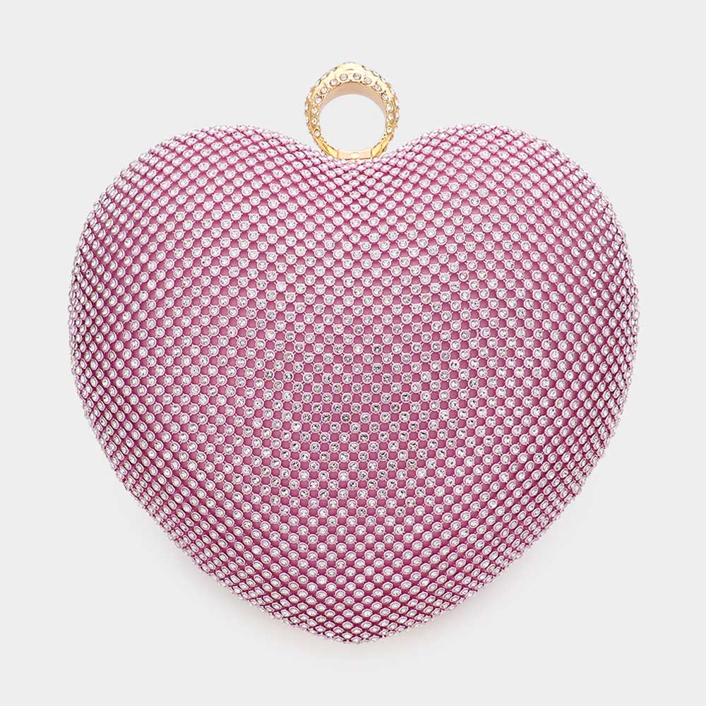 Pink Crossbody Bag Rhinestone Embellished Heart Evening Clutch / Crossbody Bag - M H W ACCESSORIES LLC