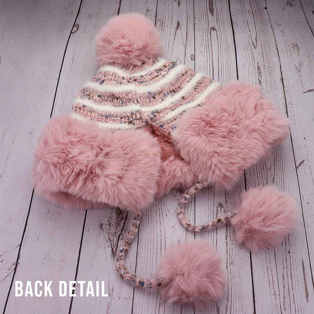 Pink Faux Fur Earmuff Pom Pom Winter Hat