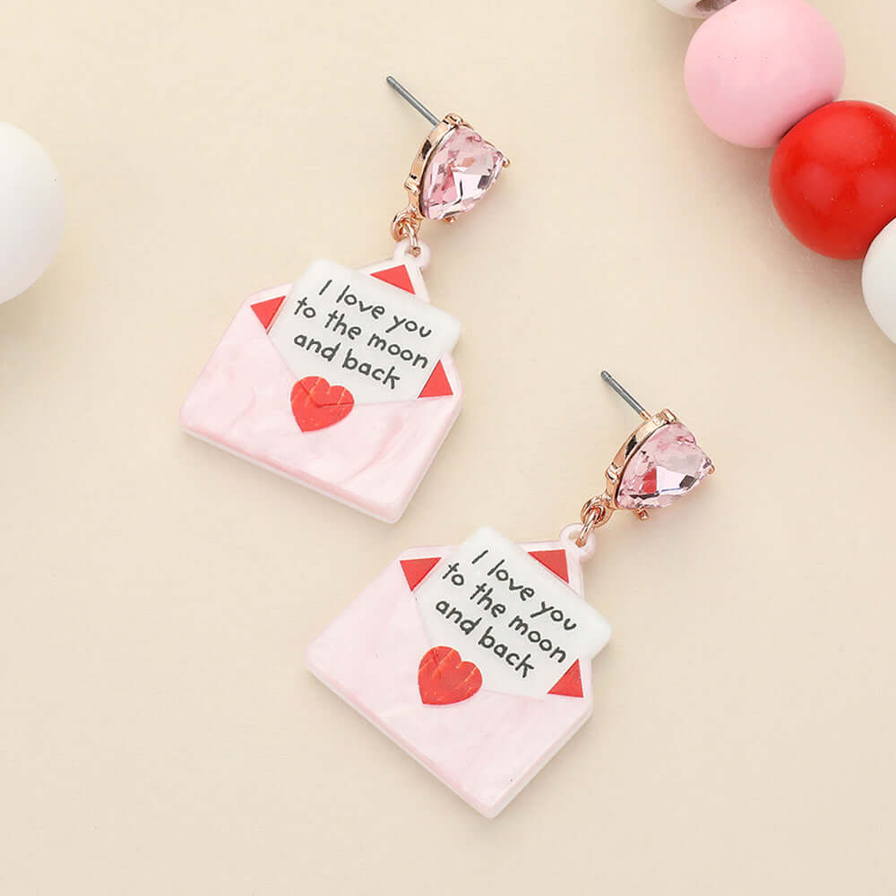 Pink Glittered Resin Love Letter Dangle Earrings - M H W ACCESSORIES LLC
