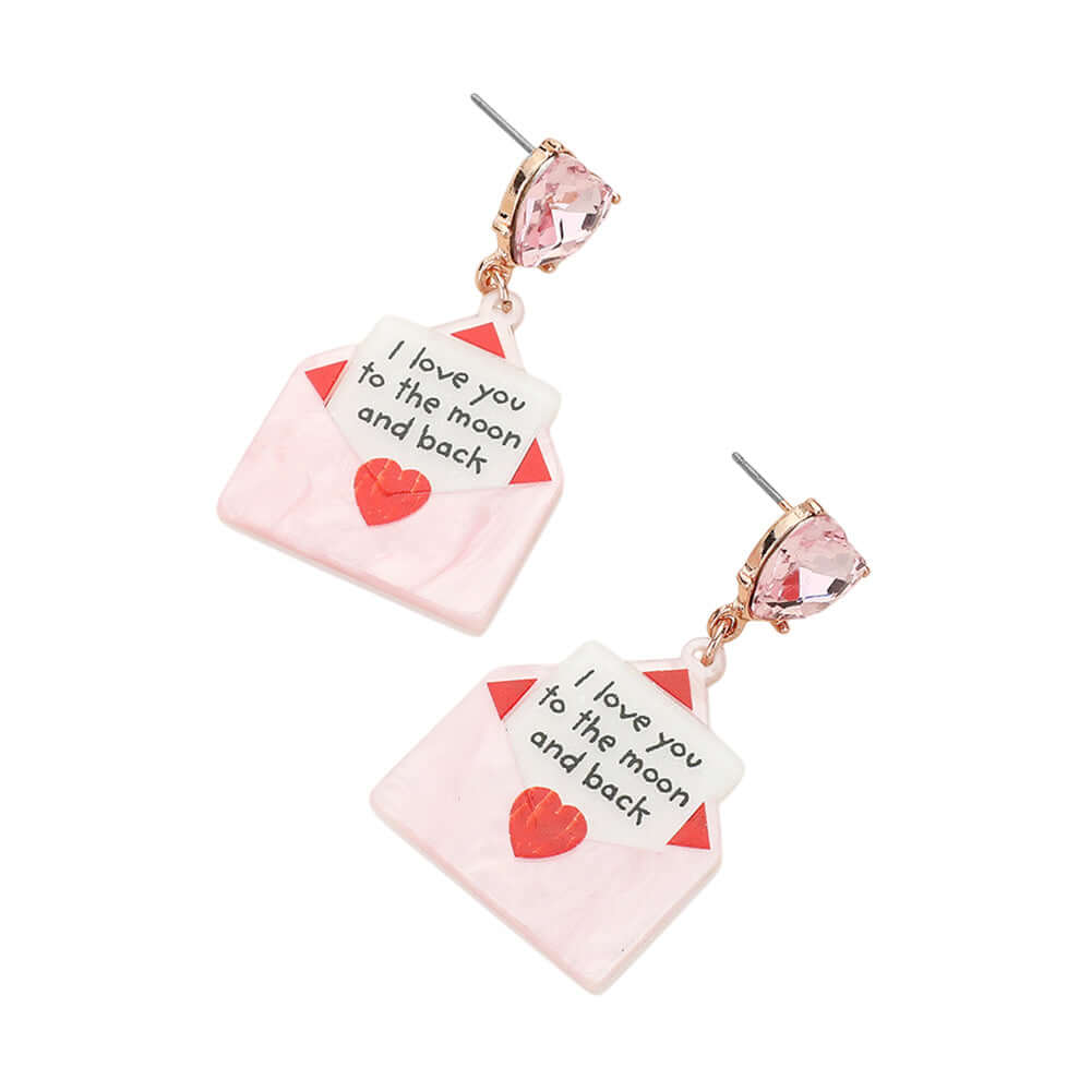 Pink Glittered Resin Love Letter Dangle Earrings - M H W ACCESSORIES LLC