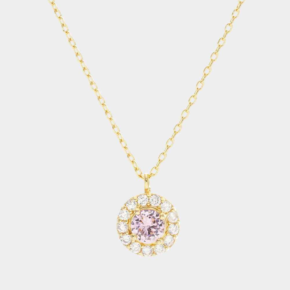 Pink Gold Dipped CZ Round Pendant Necklace
