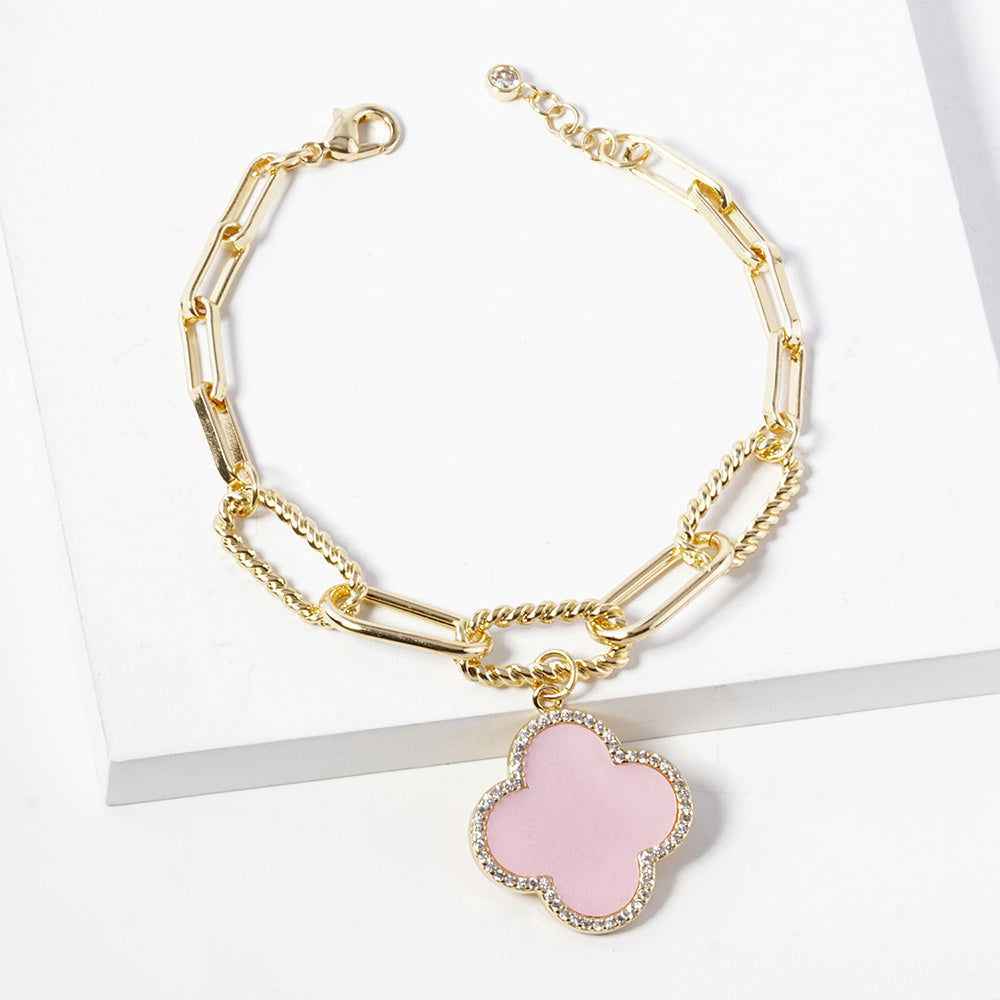 Pink Gold Dipped Quatrefoil Charm Bracelet-M H W ACCESSORIES