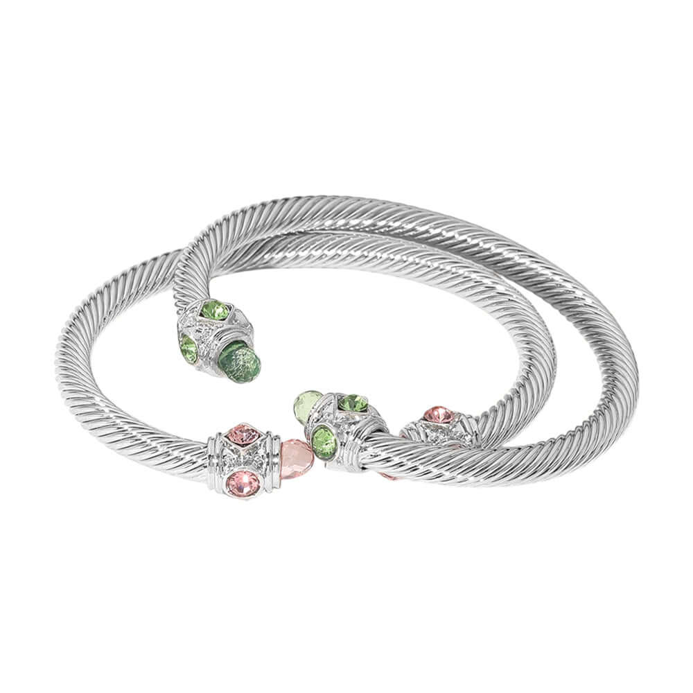 Pink & Green 2PCS - Stone Tip Twisted Cuff Bracelet - M H W ACCESSORIES LLC