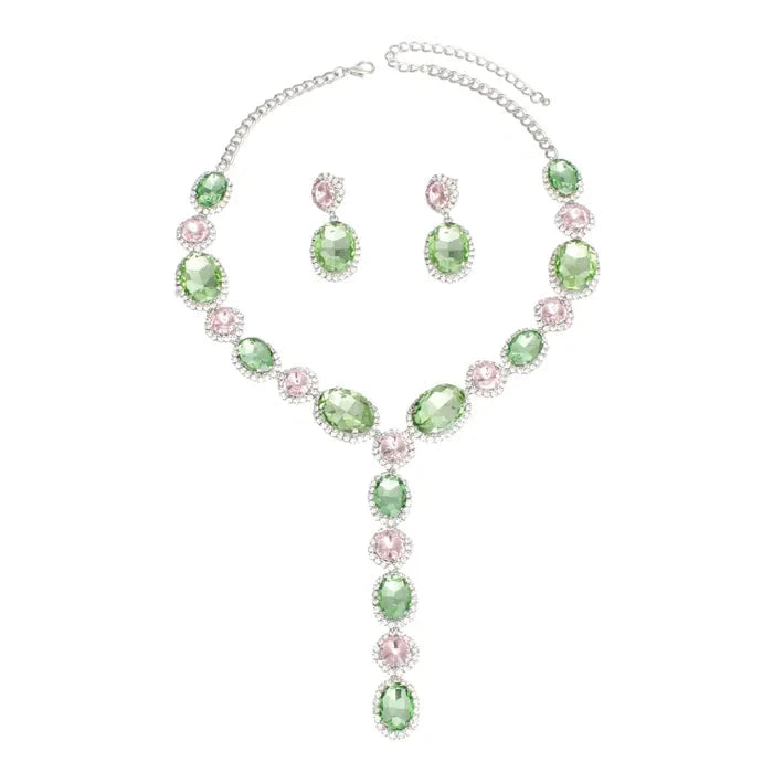Pink Green Crystal Y Necklace Set - M H W ACCESSORIES LLC