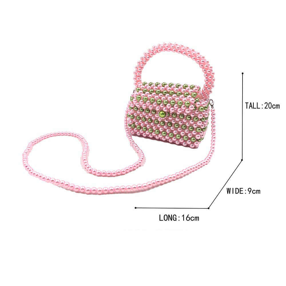 Pink & Green Pearl Beaded Mini Top Handle Handbag / Crossbody Bag - M H W ACCESSORIES LLC