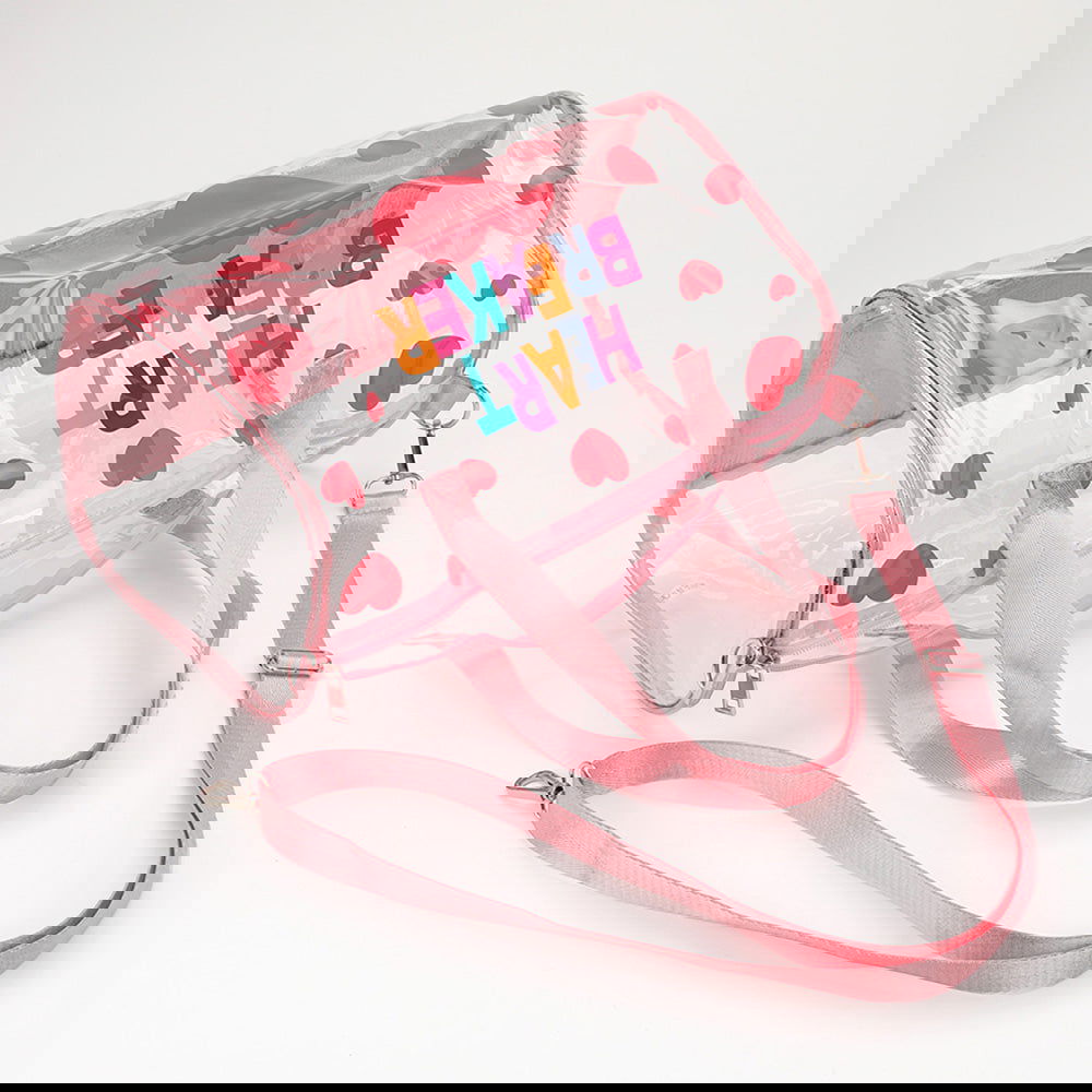 Pink HEART BRAKER Message Heart Pattern Transparent Boston Bag / Crossbody Bag - M H W ACCESSORIES LLC