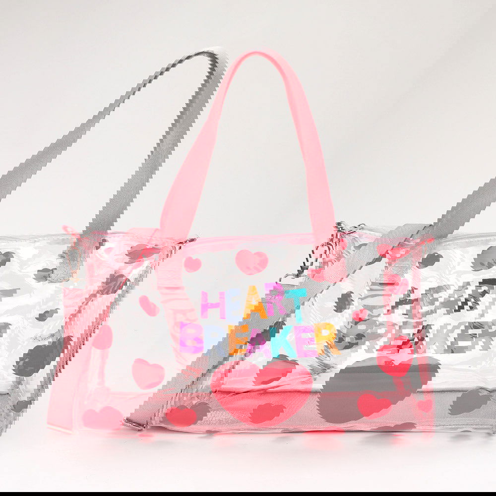 Pink HEART BRAKER Message Heart Pattern Transparent Boston Bag / Crossbody Bag - M H W ACCESSORIES LLC
