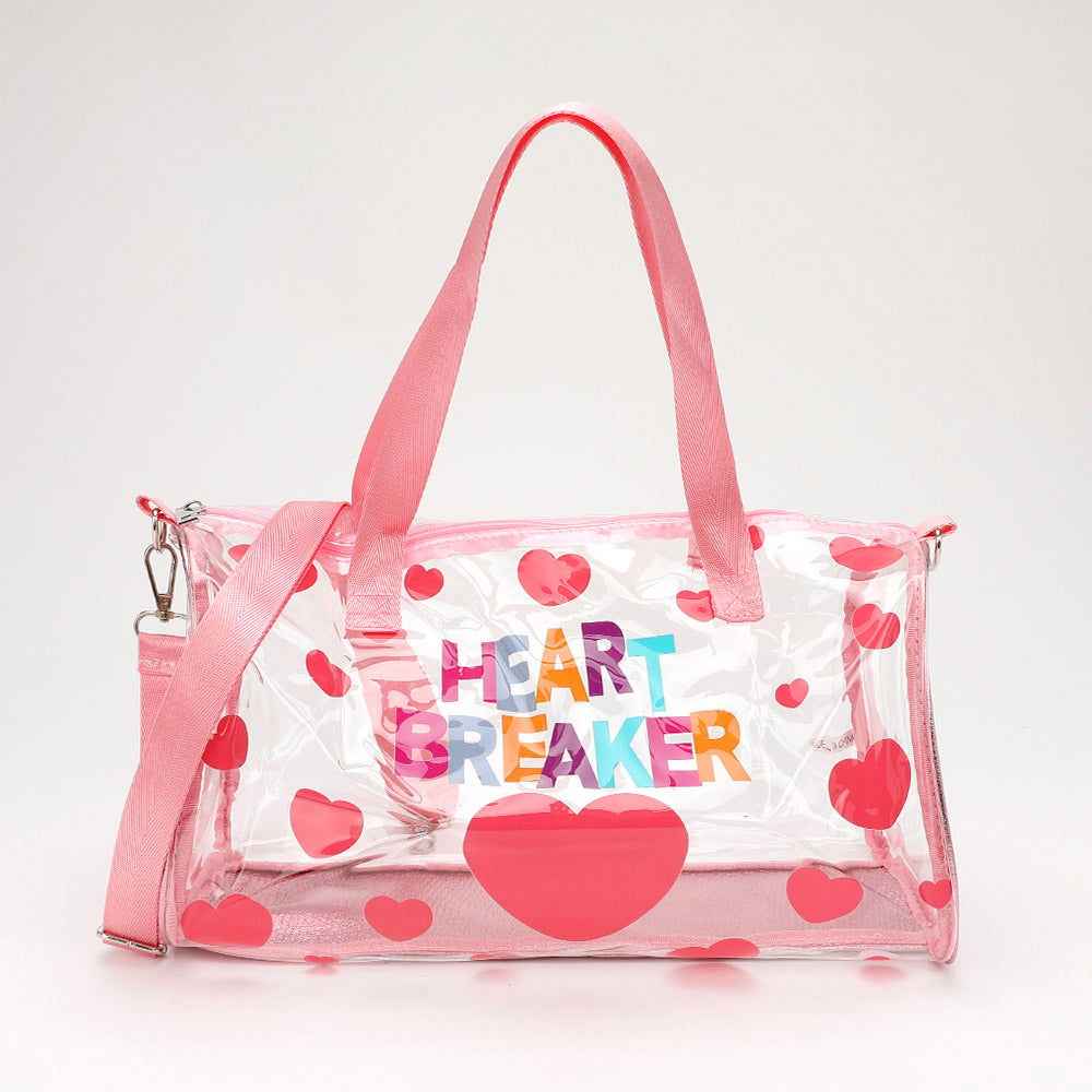 Pink HEART BRAKER Message Heart Pattern Transparent Boston Bag / Crossbody Bag