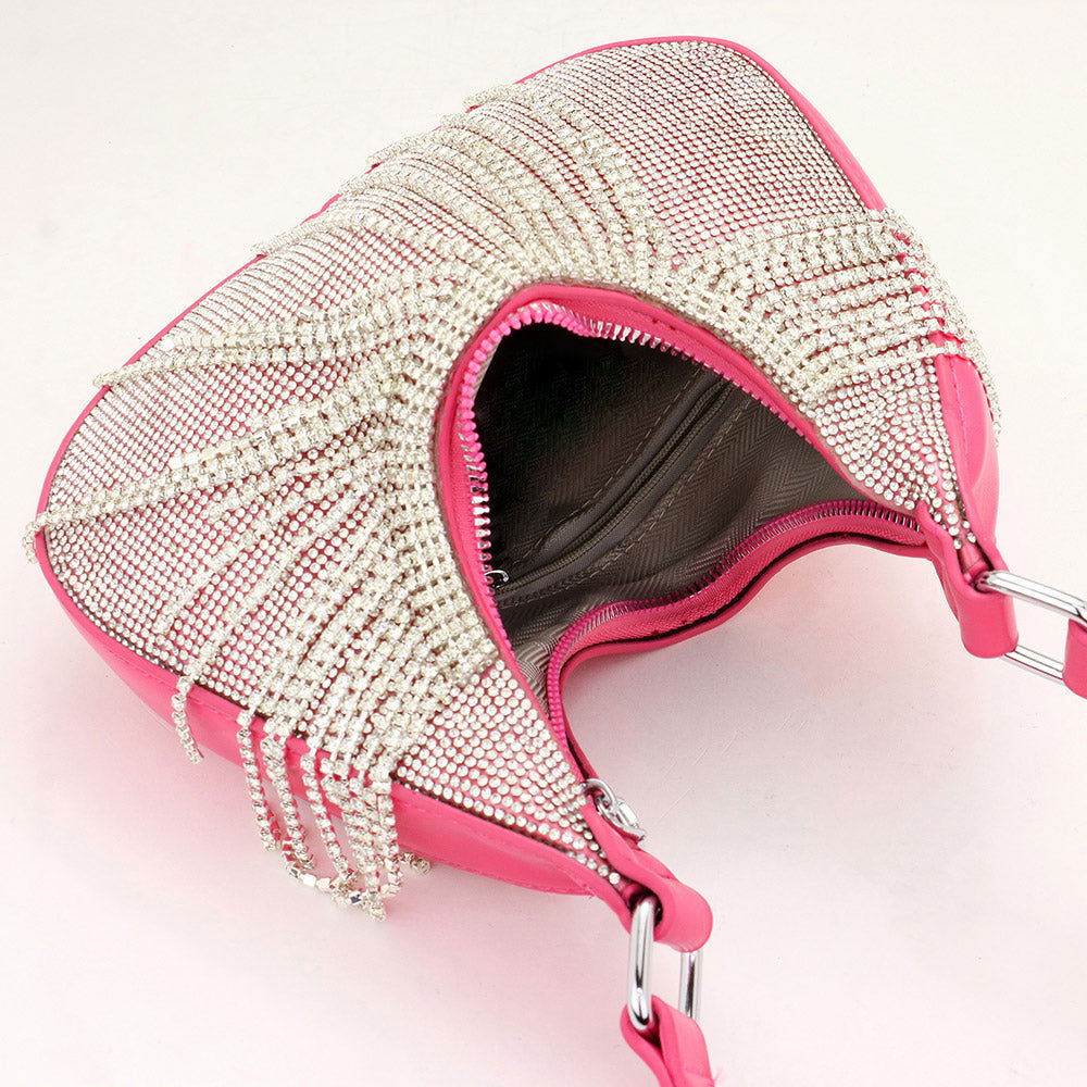 Pink Rhinestone Fringe Evening Shoulder / Crossbody Bag - M H W ACCESSORIES LLC