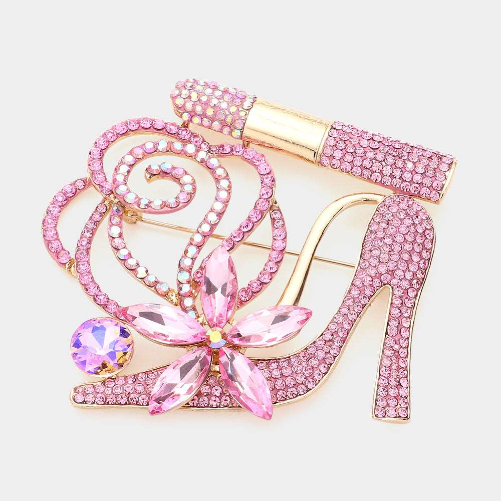 Pink Rhinestone High Heel Lipstick Brooch-M H W ACCESSORIES - M H W ACCESSORIES LLC