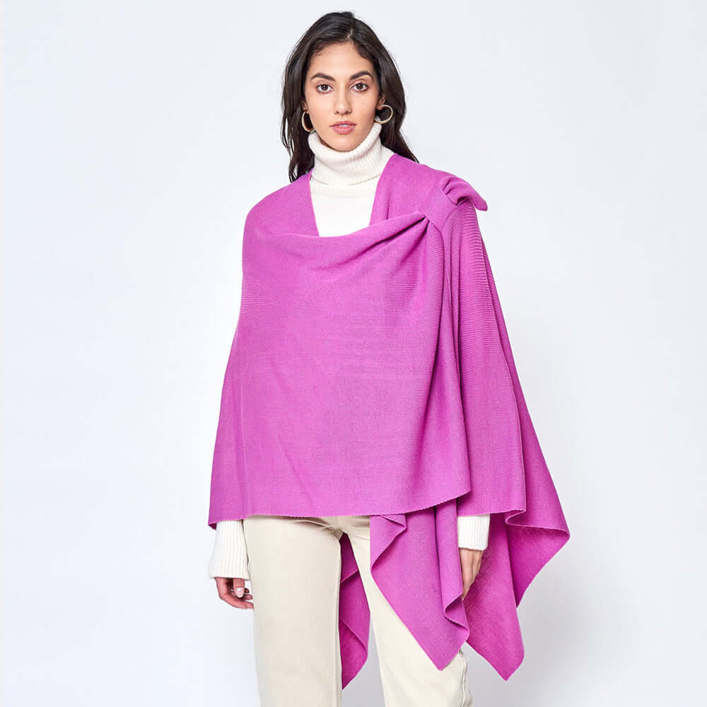 Pink Shoulder Strap Solid Ruana Poncho - M H W ACCESSORIES LLC