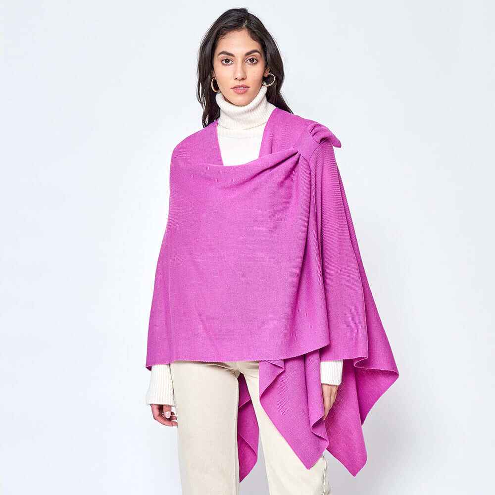 Pink Shoulder Strap Solid Ruana Poncho
