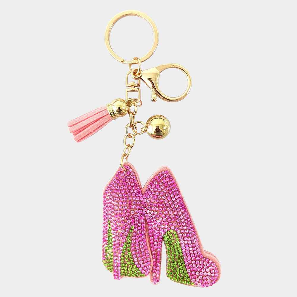 Pink and Green Bling Stiletto Heel Tassel Keychain