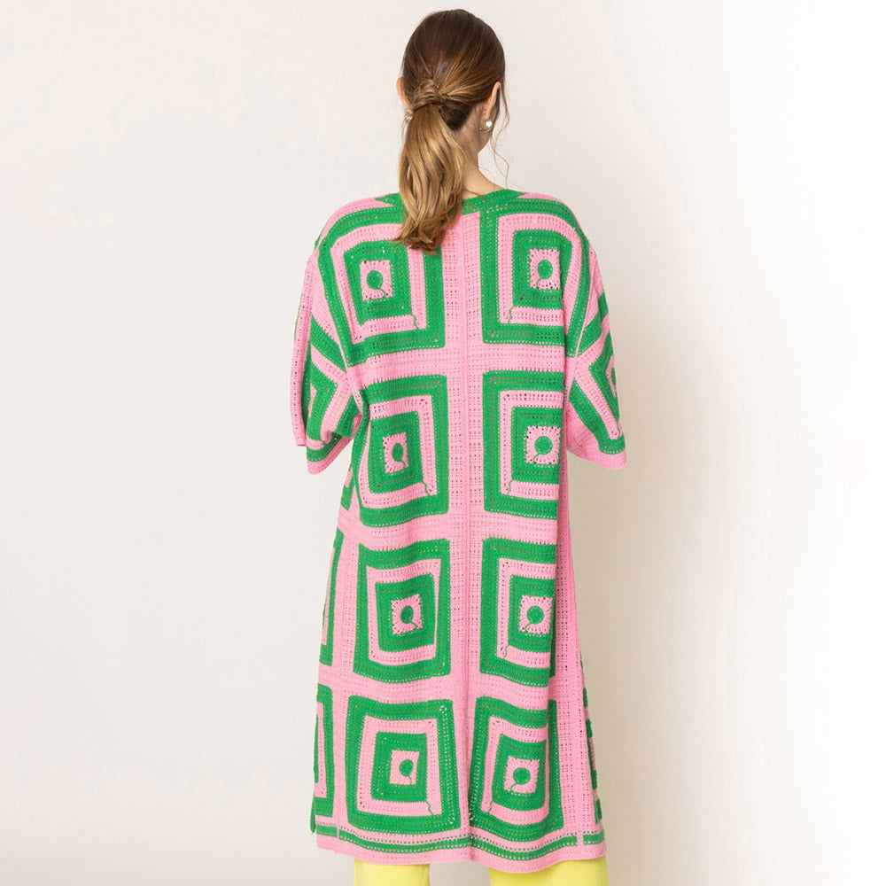 Pink and Green Crochet Cardigan