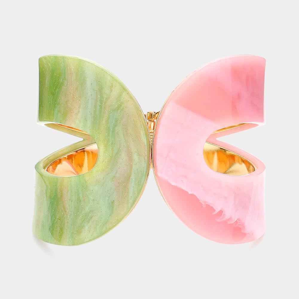 Pink and Green Glittered Resin Hinged Bangle Bracelet- M H W ACCESSORIES