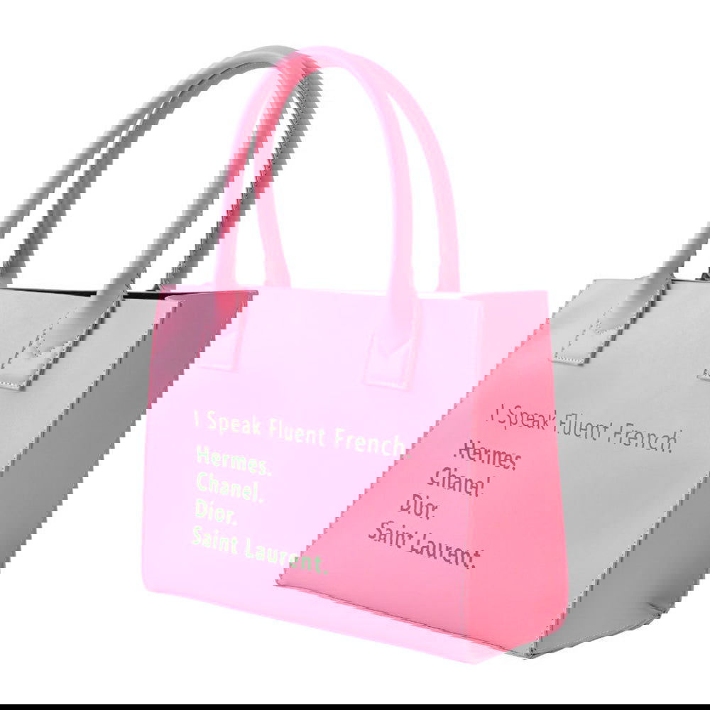 Pink and Green I Speak Fluent French Message Tote Bag Shoulder Bag - M H W ACCESSORIES LLC
