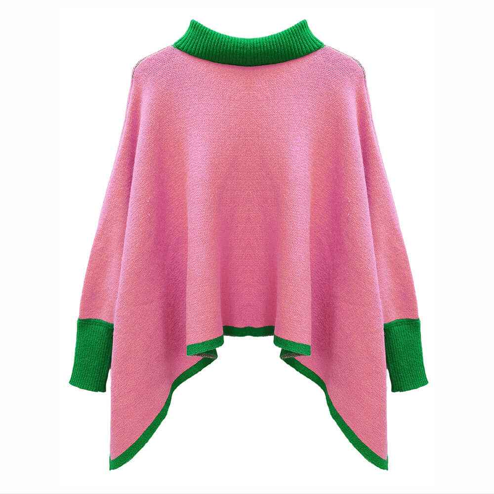 Pink and Green Knit Poncho