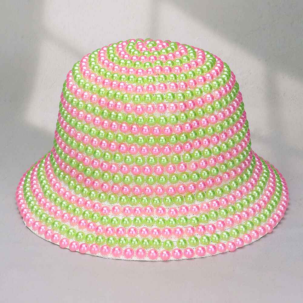 Pink and Green Pearl Embellished Bucket Hat