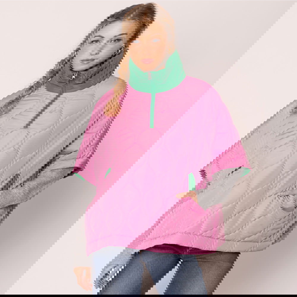 Pink and Green Quilted Puffer Poncho - M H W ACCESSORIES LLC
