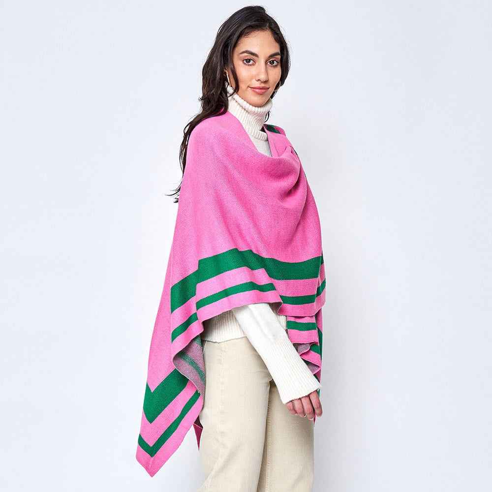 Pink and Green Shoulder Strap Ruana Poncho-M H W ACCESSORIES