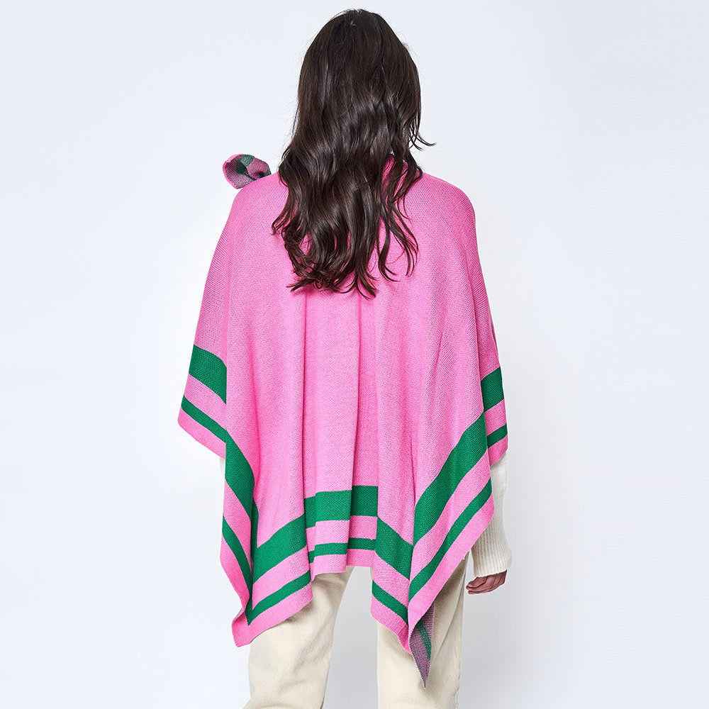 Pink and Green Shoulder Strap Ruana Poncho-M H W ACCESSORIES