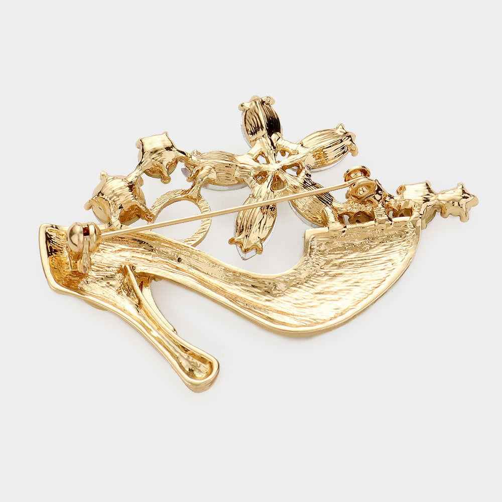 Pink and Green Stiletto Heel Marquise Stone Flower Pin Brooch