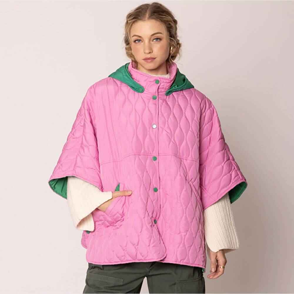 Pink and Green Wave Pattern Padded Cape