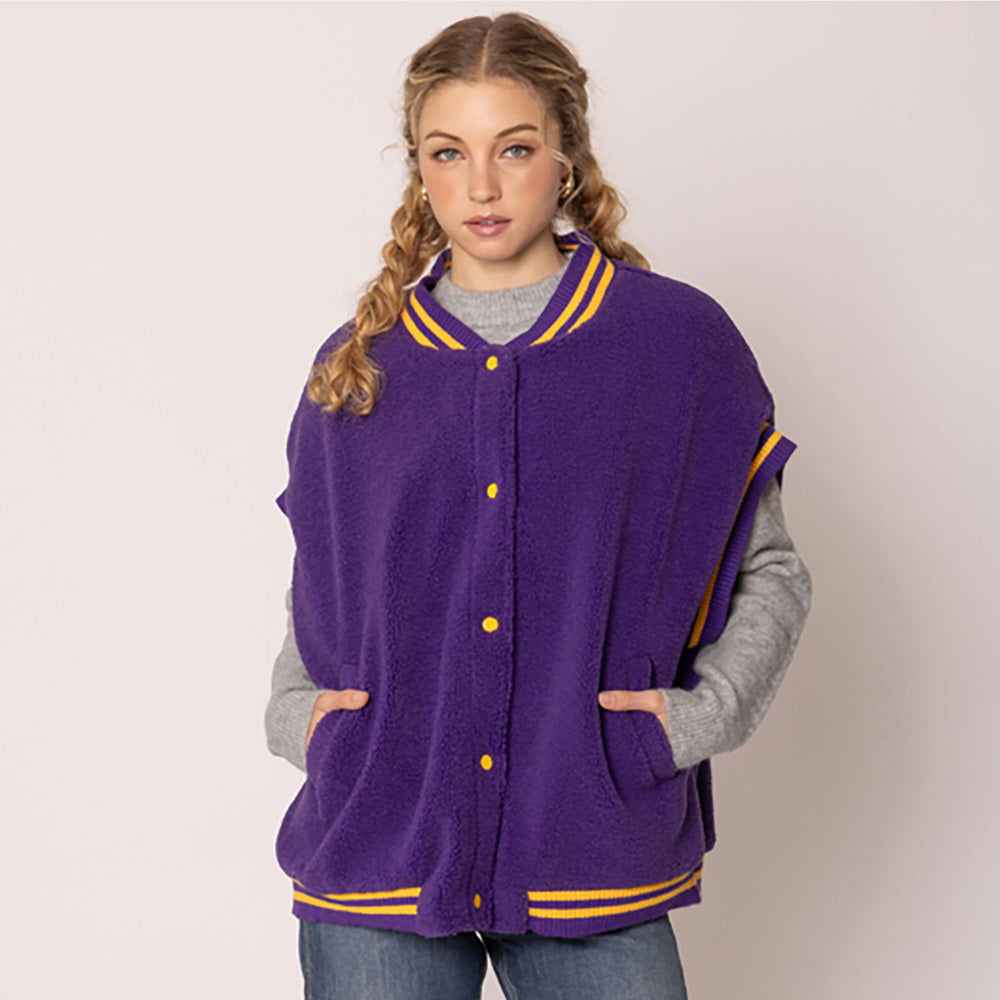 Purple & Yellow College Game Day Sherpa Vest-Flash Sale Price Drop