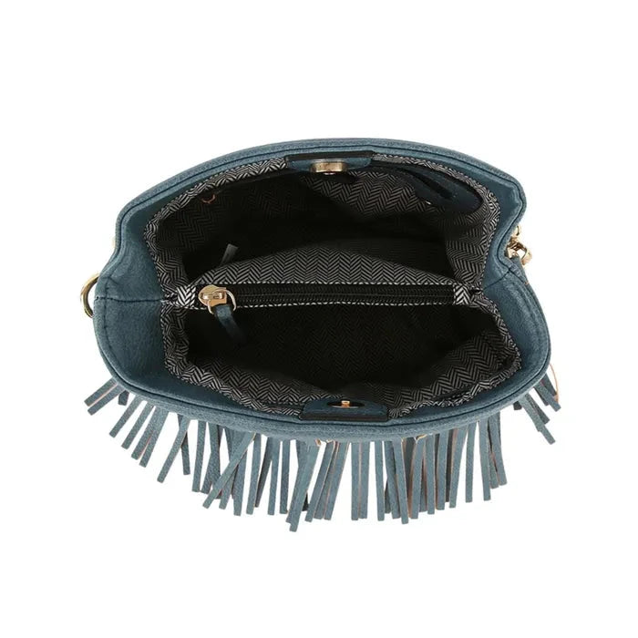 Purse Denim Blue Faux Leather Fringe Bag for Women - M H W ACCESSORIES LLC