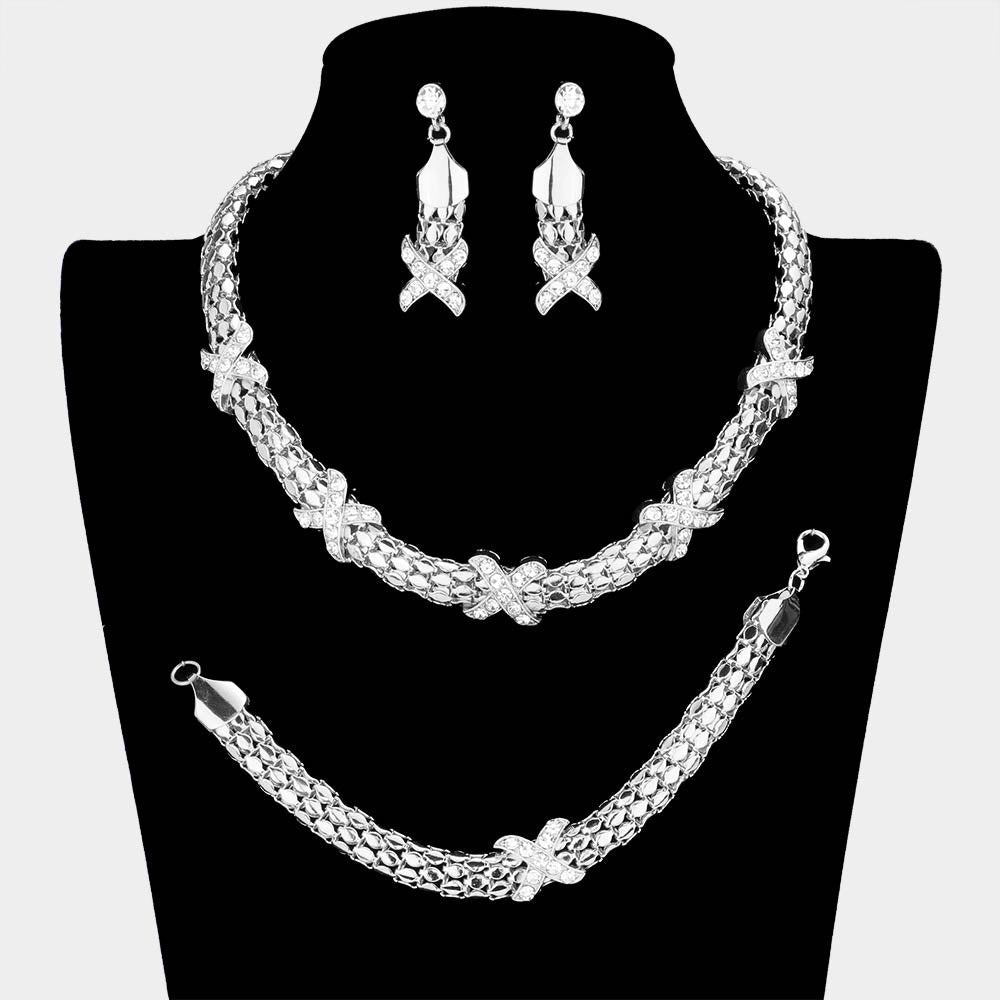 Crisscross Accent Rhinestone Necklace Jewelry Set M H W ACCESSORIES LLC Crisscross Accent Rhinestone Necklace Jewelry Set